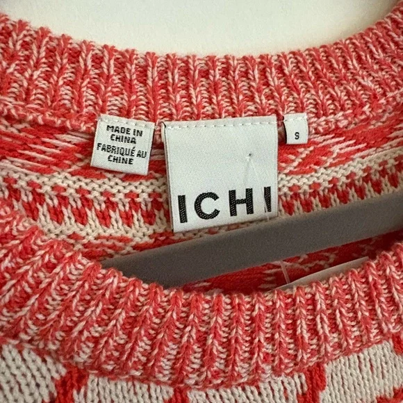 Ichi Cotton Blend Orange and White Patterned Sweater - Picture 4 of 6